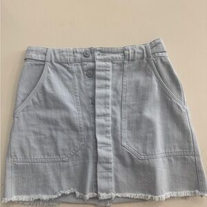 Light Gray Denim Skirt with Frayed Hem